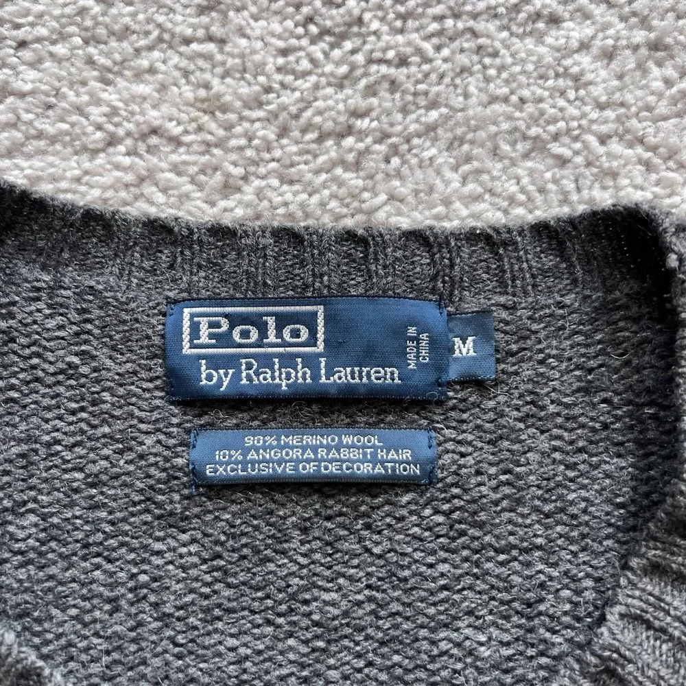 Vintage Polo Ralph Lauren Sweater Mens M Gray Merino Angora Rabbit Hair Crewneck